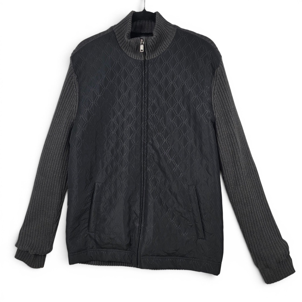Alfani Mens Quilted Hybrid Jacket Faux Fur Lined Ribbed Knit Sweater Black Large